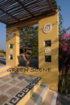 Farm-Entry with pebble inlay patio